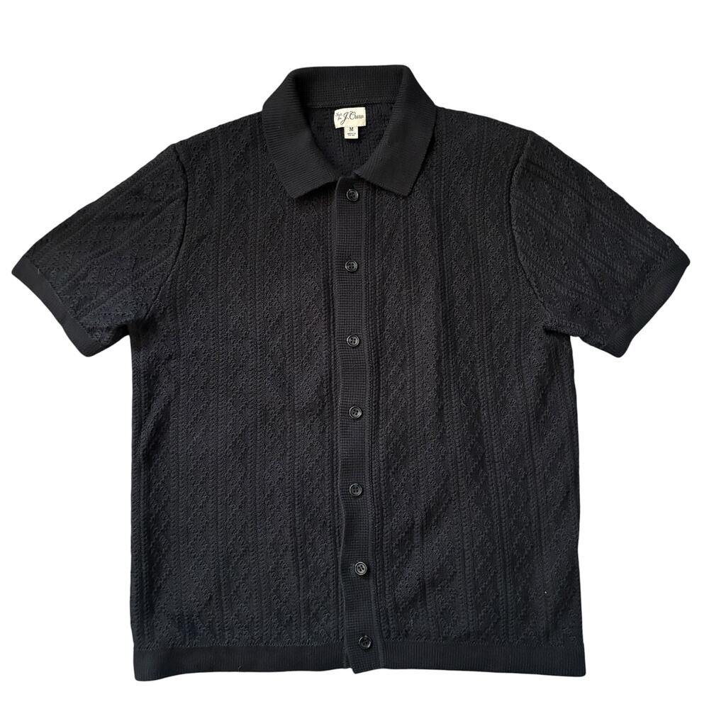 J CREW BLACK CABLE KNIT POLO SHIRT SIZE MEDIUM